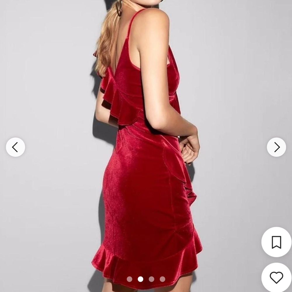 EXPRESS RED VELVET RUFFLE MINI DRESS - Picture 2 of 5